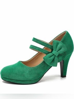 Heiyom Mary Jane Bow Kitten Heel Pumps – Green – Size 10 – NIB